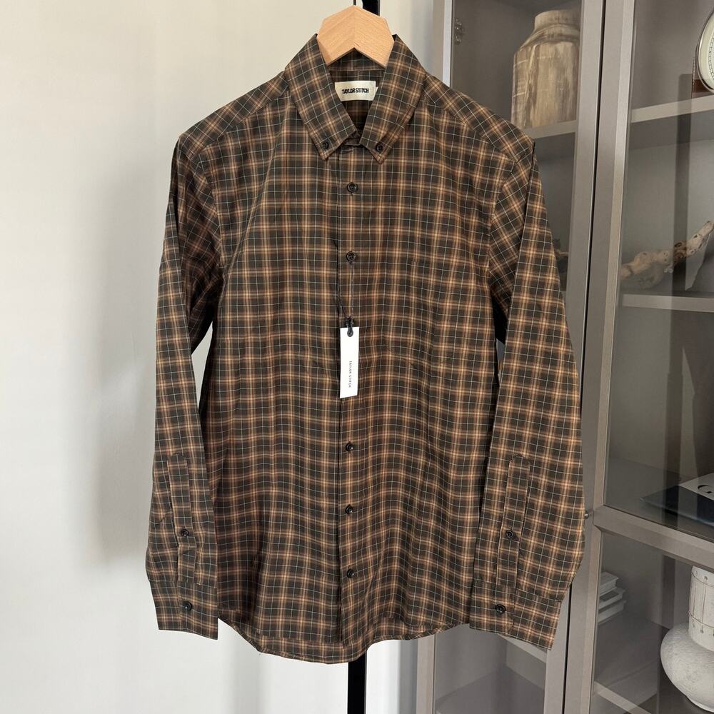 Taylor Stitch Jack In Mulch Brown Plaid Shirt 44 NEW Button Down Long Sleeve Top